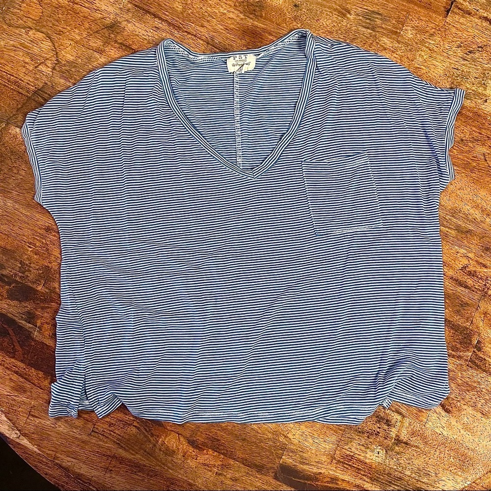 PST Los Angeles Cropped Striped Silky Rayon Tee